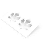 White acrylic pastry stencil featuring two detailed fig leaf shaped cutouts.