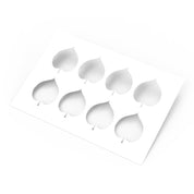 White Linden Leaf pastry stencil with eight heart-shaped leaf cutouts for culinary plating.