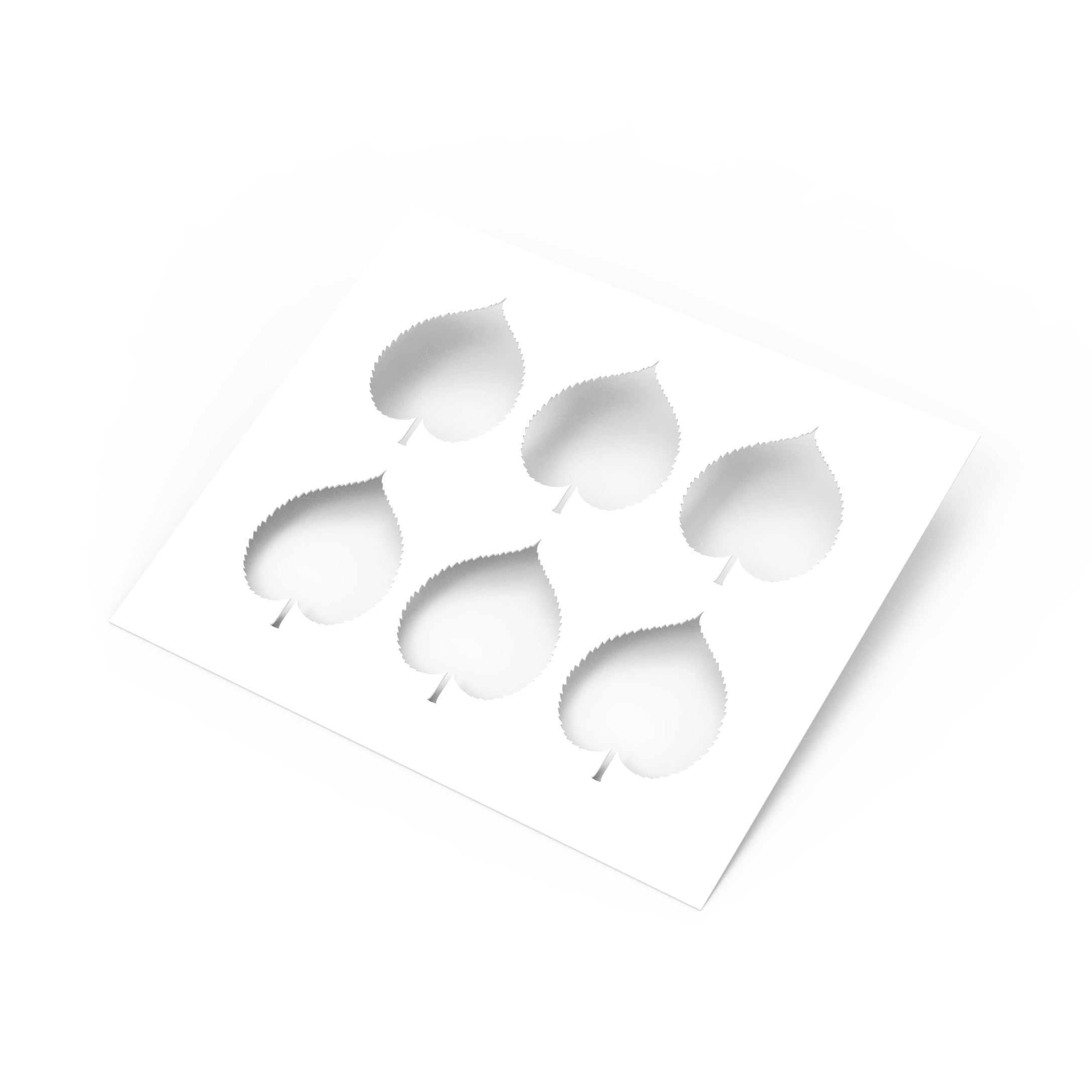 White Linden leaf stencil with six heart-shaped botanical cutouts for pastry design.