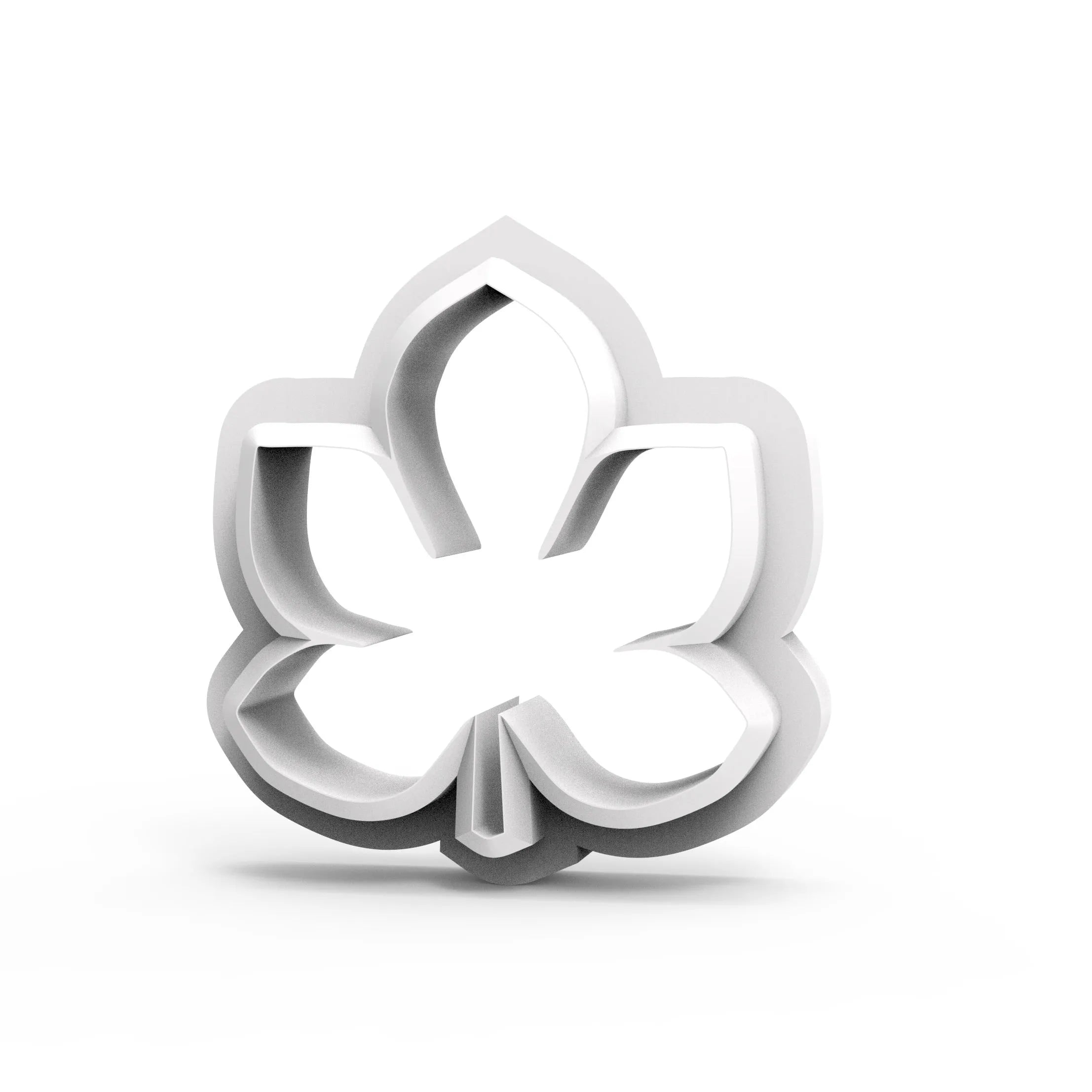 White 3D-printed horse chestnut leaf cookie cutter with a detailed five-lobe botanical design.