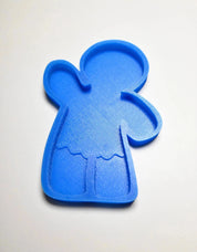 Blue textured silicone gingerbread man mold with a waving arm design.