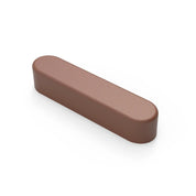 Brown, elongated finger-shaped silicone pastry mold with rounded edges on a white background.