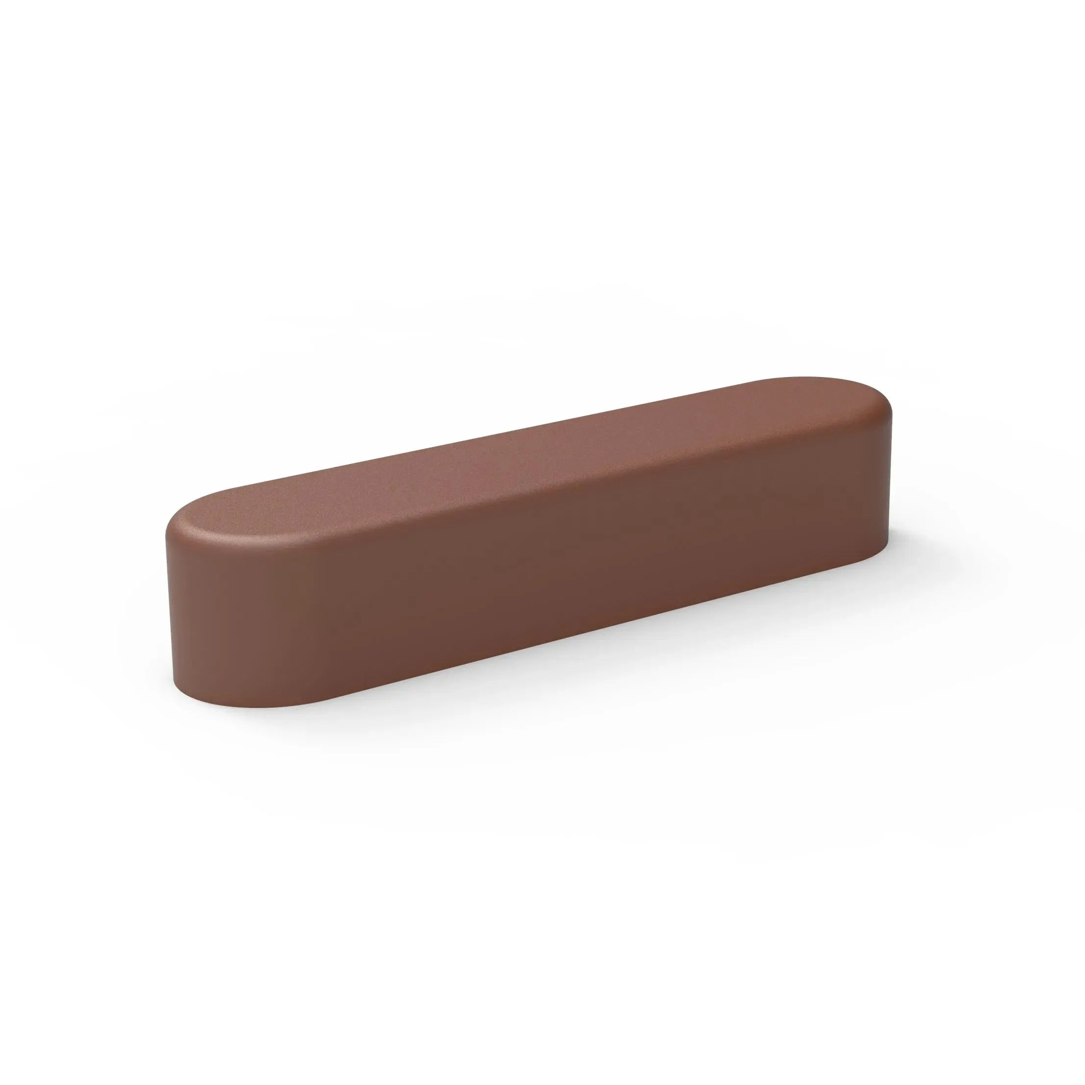 Brown silicone finger mold with a smooth, rounded oblong shape for pastry making.