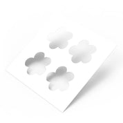 White square pastry stencil featuring four five-petal strawberry flower cutouts.