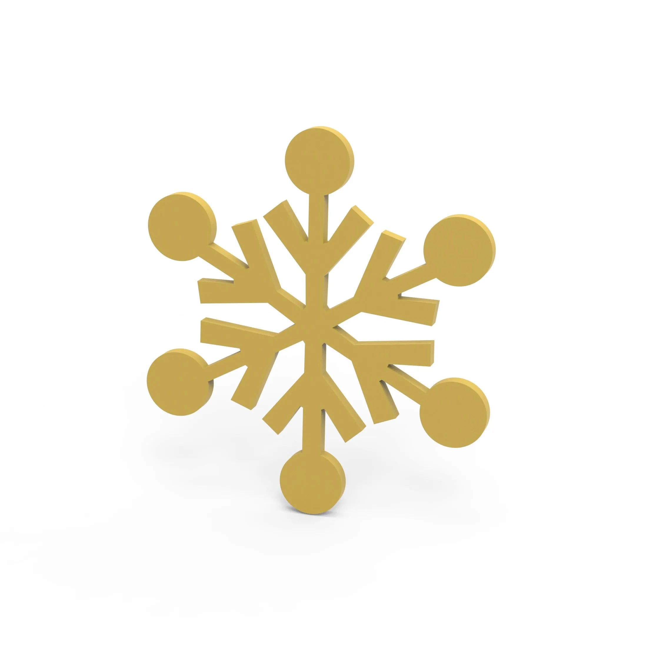 Gold snowflake-shaped silicone tuile mold with circular tips on a white background.