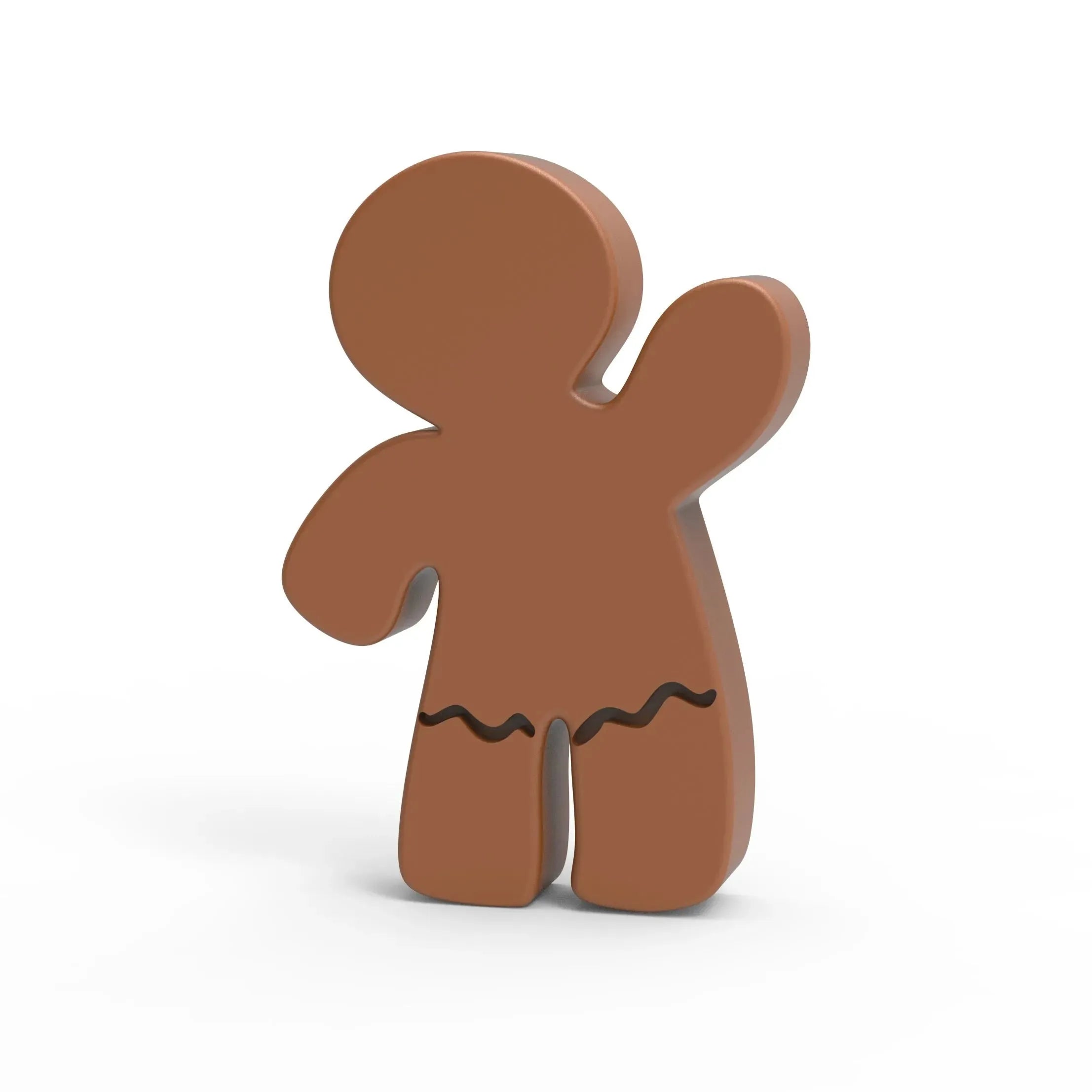 Brown gingerbread man silicone mold with a waving arm and wavy leg details.