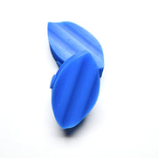 Blue silicone Wavy Calisson press molds with textured, curved leaf shapes.