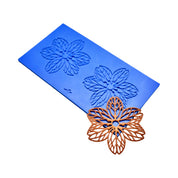 Blue Hanami silicone tuile mat with two detailed six-petal flower molds and a golden-brown baked tuile.