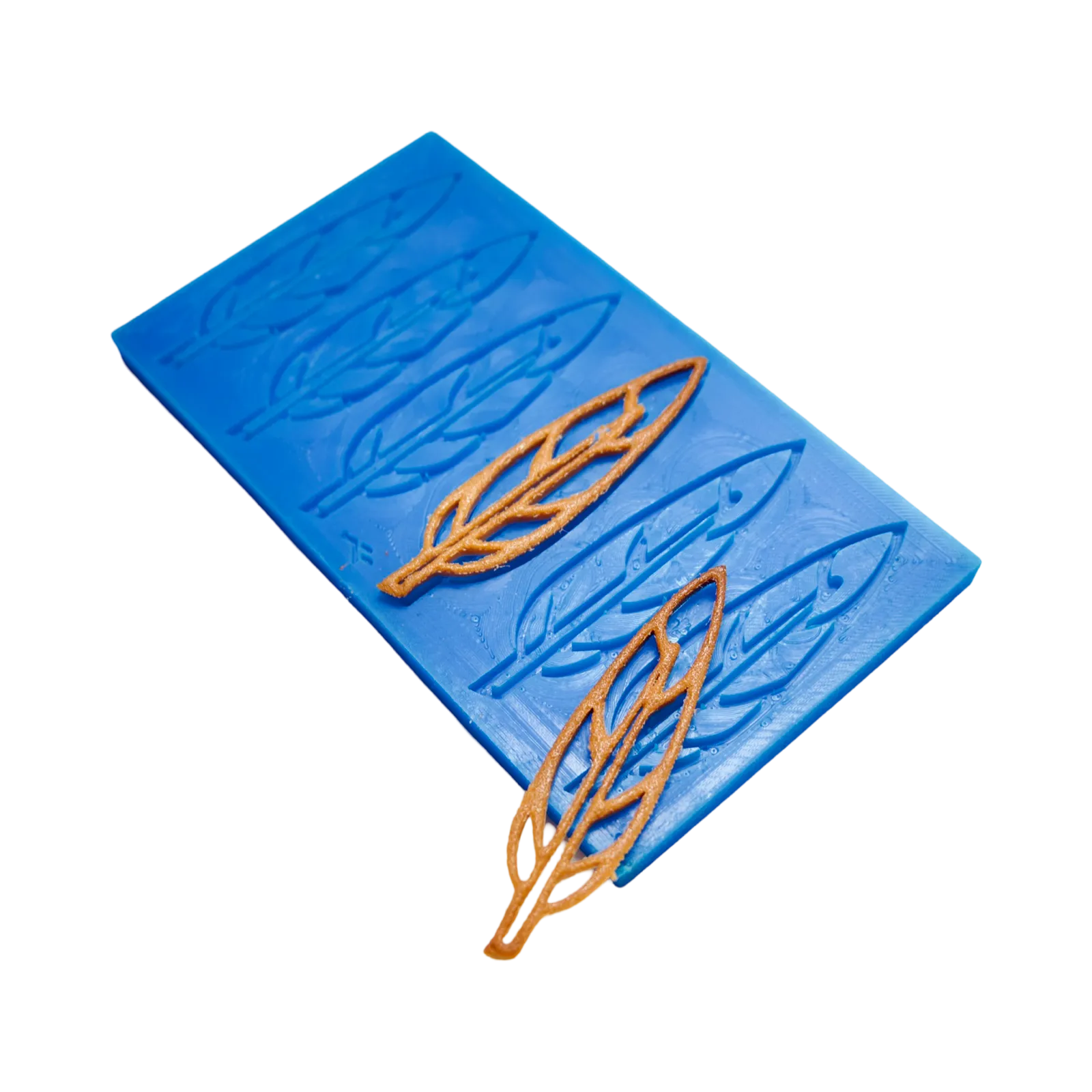 Moule silicone tuile plume, détail des empreintes, outil de pâtisserie