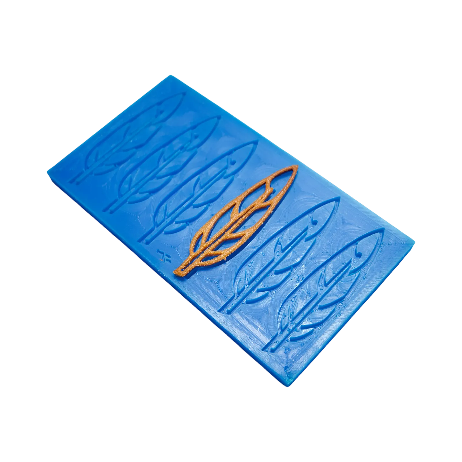 Moule silicone tuile plume, vue des empreintes, outil de pâtisserie