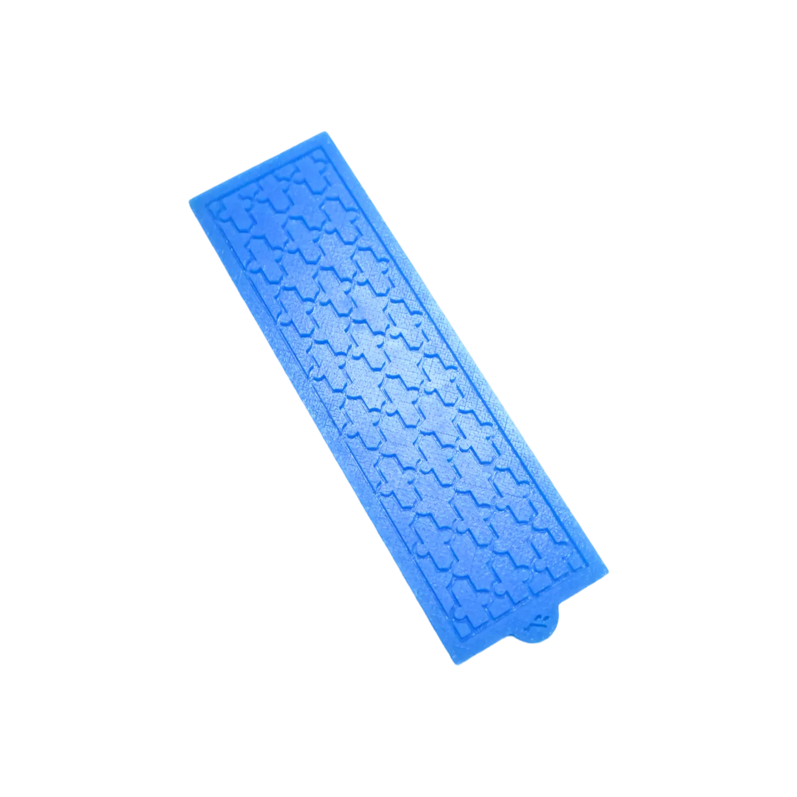 Blue silicone Baroque tuile mat with intricate cross-shaped ornamental molds.