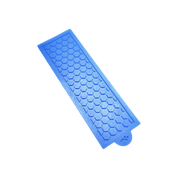 Blue silicone tuile mat featuring a detailed hexagonal honeycomb mold pattern.