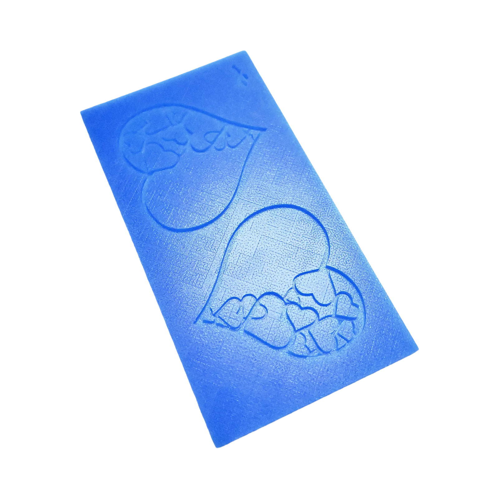 Blue silicone tuile mat featuring two large heart-shaped molds with smaller hearts inside.