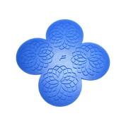 Blue silicone rosette tuile mat with four circular, flower-shaped molds.