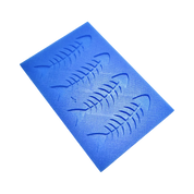 Blue silicone tuile mat featuring four detailed fish skeleton shaped molds.