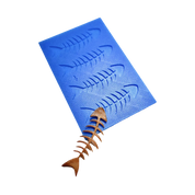 Blue silicone tuile mat with four fish skeleton molds and a matching brown crispy tuile.