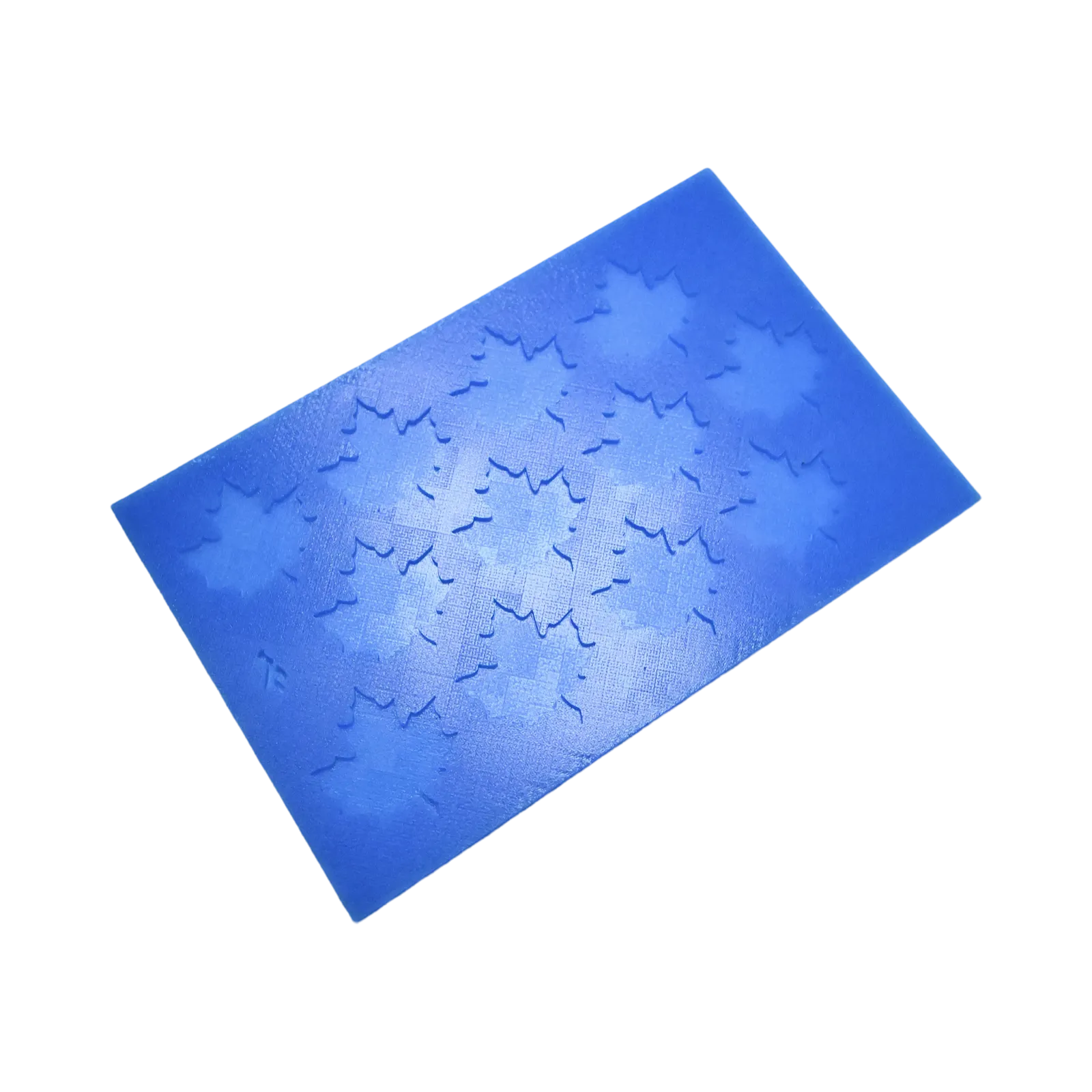 Blue silicone tuile mat featuring multiple detailed maple leaf shaped molds.