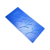 Blue silicone tuile mat featuring four olive branch leaf mold shapes.