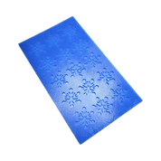 Blue silicone tuile mat with intricate snowflake-shaped molds for pastry baking.