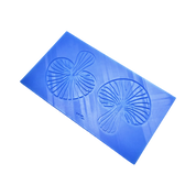 Blue silicone tuile mat featuring two detailed, fan-shaped mushroom molds.
