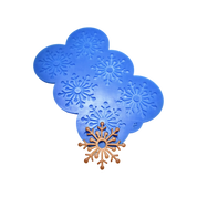 Blue silicone snowflake tuile mold with a brown baked snowflake garnish.