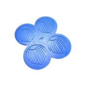 Blue silicone mat with four hazelnut-shaped tuile molds.