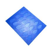Blue silicone mat with multiple birch leaf tuile molds.