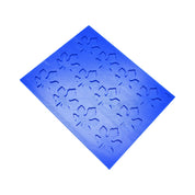 Blue silicone tuile mat featuring twelve detailed fig leaf shaped molds.