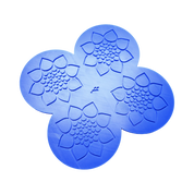 Blue silicone tuile mat with four detailed calyx flower-shaped molds.