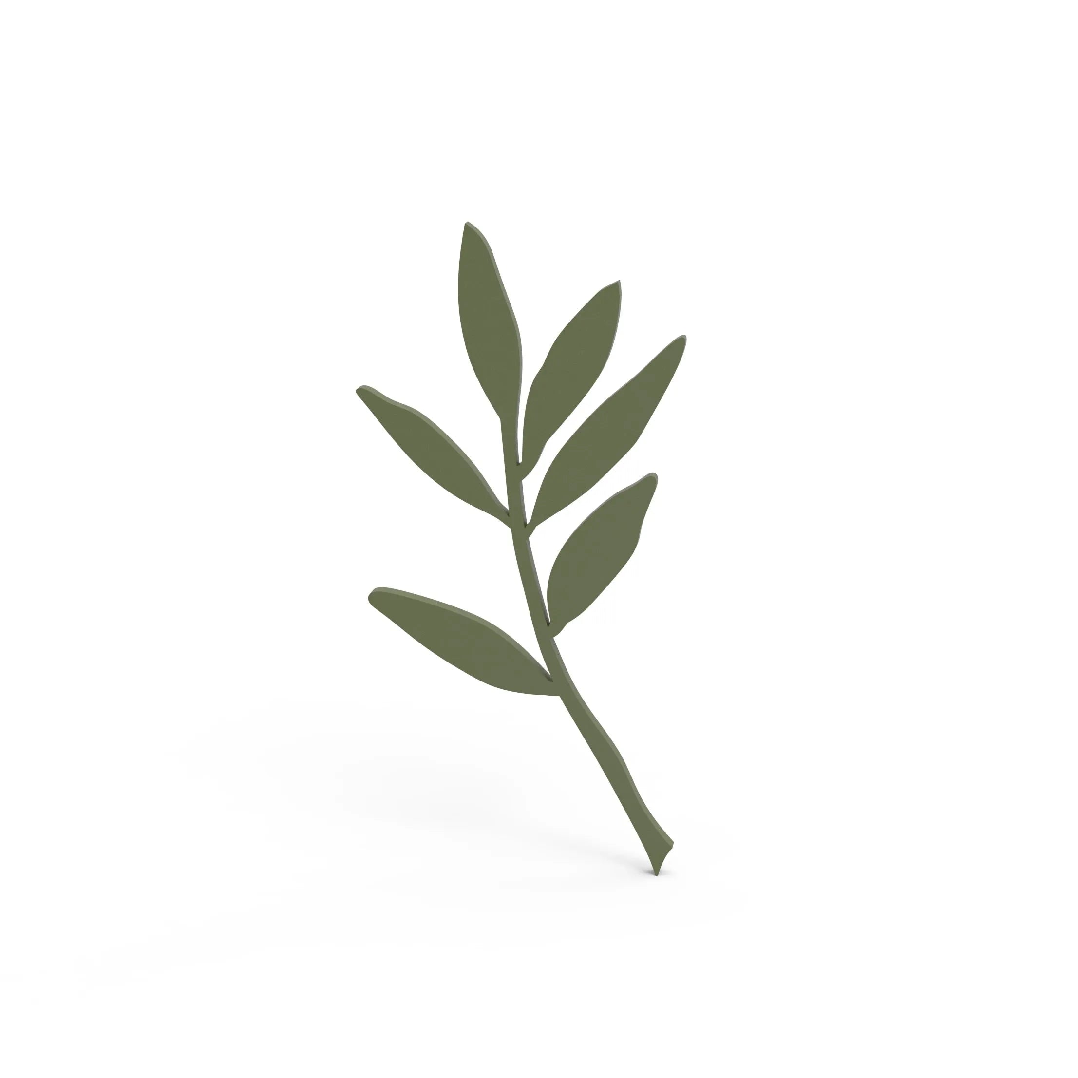 Olive green silicone mold in the shape of a slender olive branch with leaves.