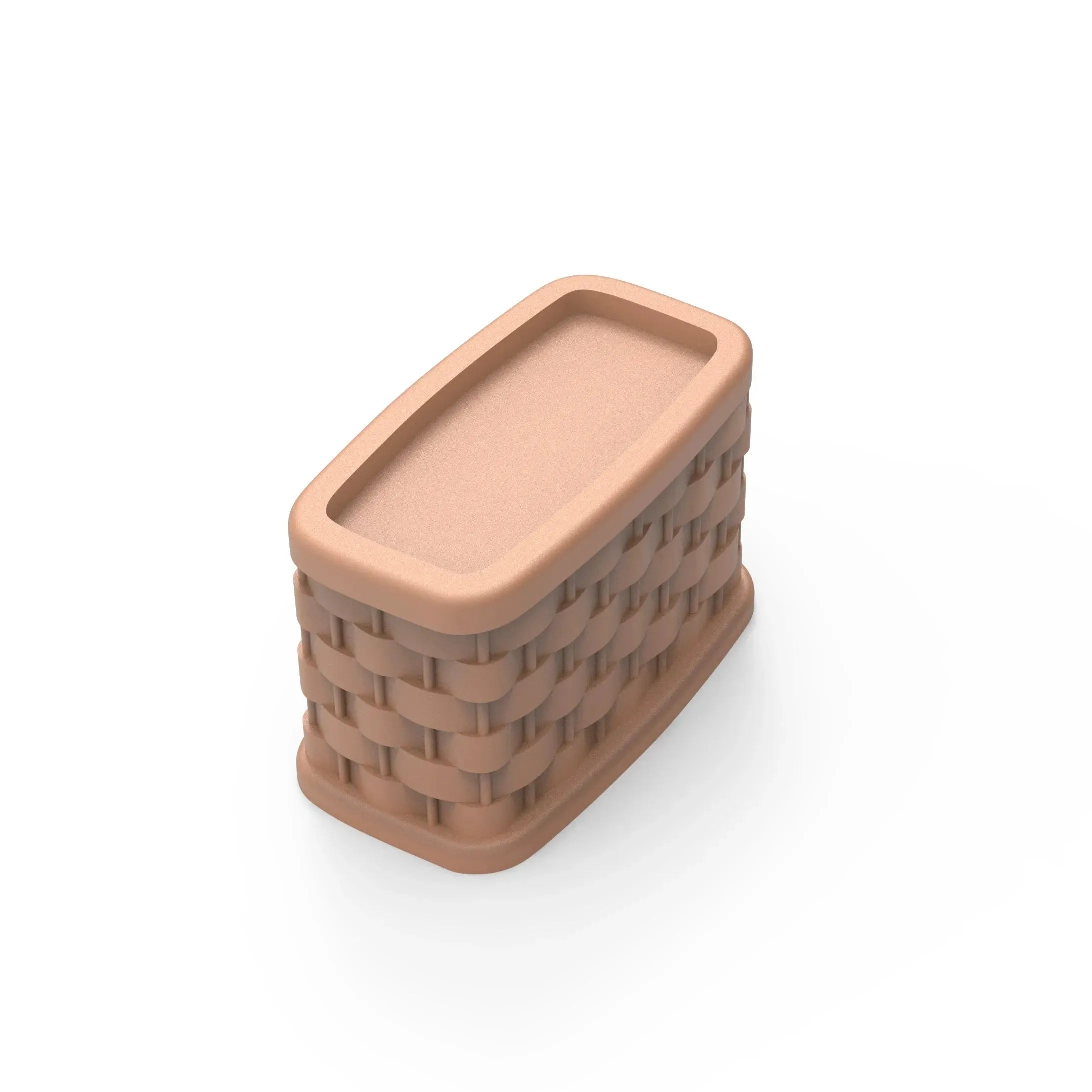 Brown rectangular silicone basket mold with a detailed woven texture.