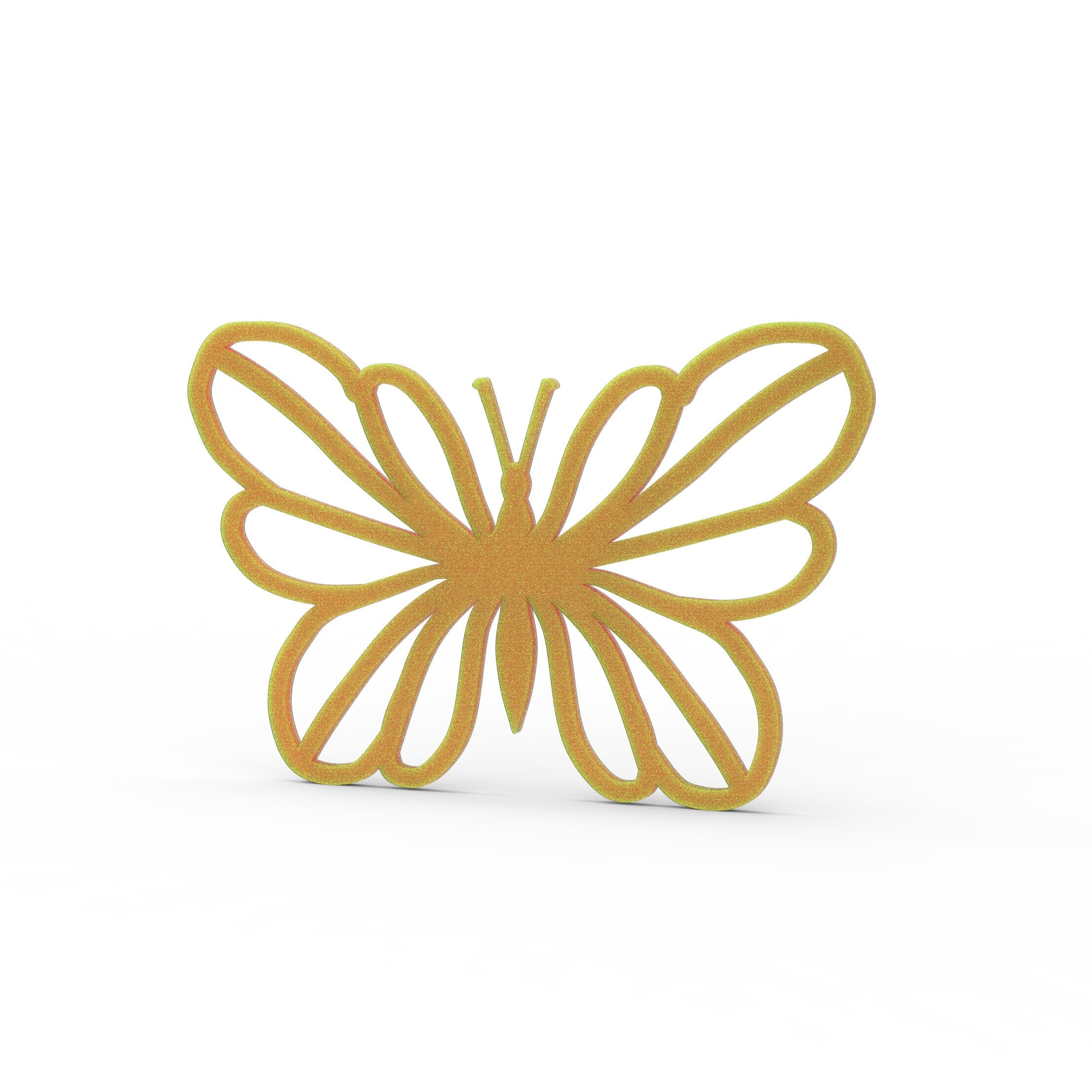 Golden butterfly-shaped tuile decoration made with the Papirys silicone mat.