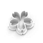 White plastic sakura cherry blossom flower cookie cutter with sharp cutting edges.
