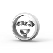 White plastic Smiley #6 cookie cutter with a round face, curved eyes, and a smiling mouth mold.