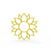 Yellow sunflower-shaped silicone tuile mold with a circular center and pointed petals.