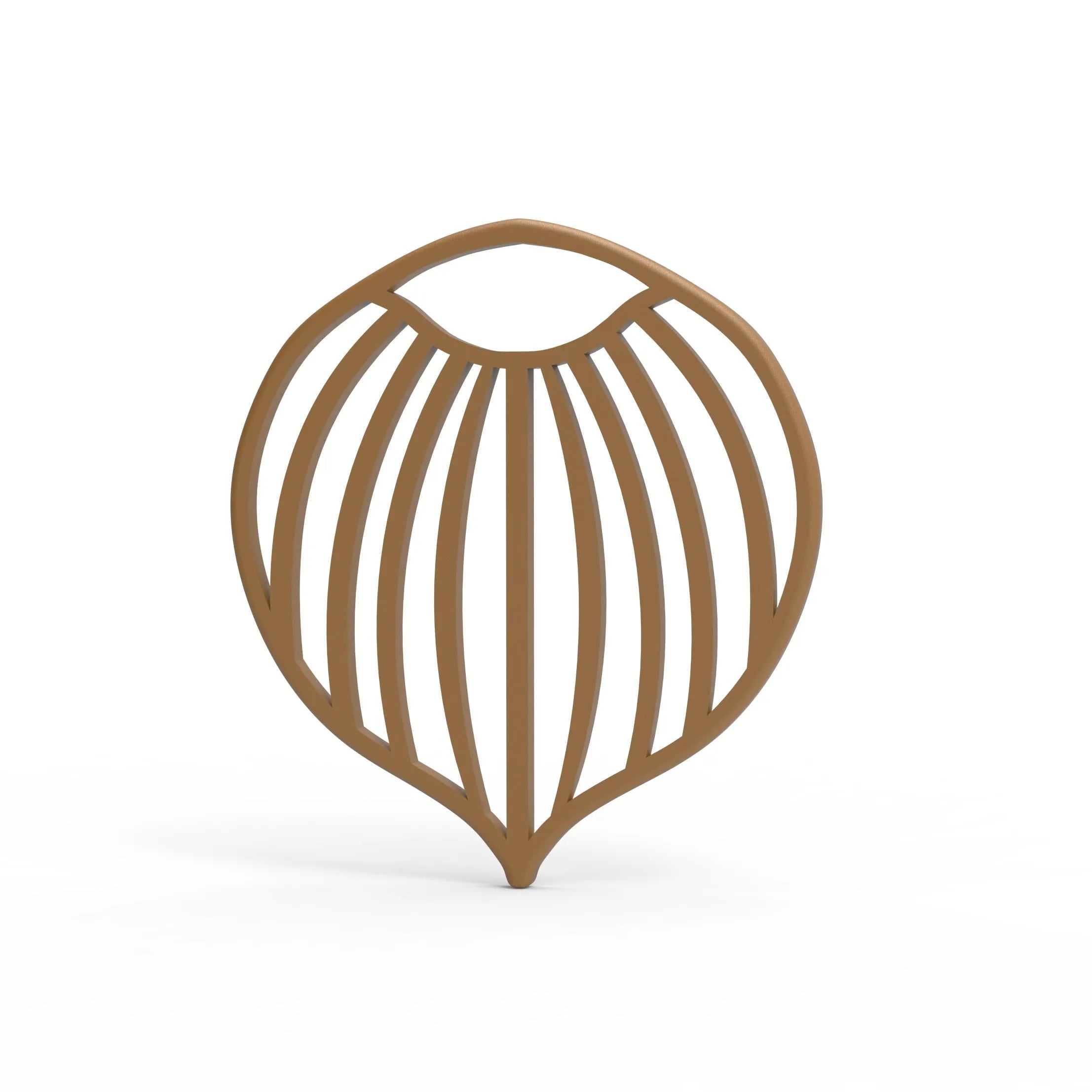 Brown hazelnut-shaped silicone tuile mold with a striped, openwork design.